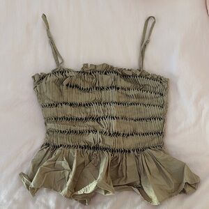 Zara Olive Green Smocked Women's Top